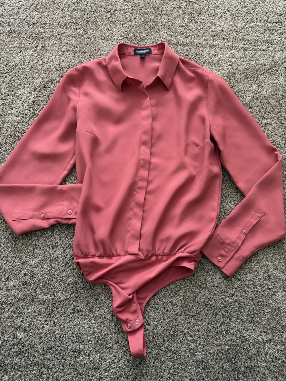 Express Blush Rose Button-Front Long-Sleeve Portofino Bodysuit